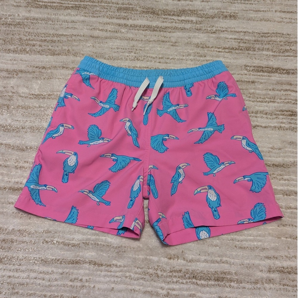 Chubbies Swim Trunks Youth Sz Small 8/9 Pink Blue Toucan Print Board Shorts Boys